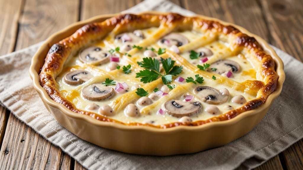 Bean Quiche Recipe: Savory Eggs and Mushroom Filling in Crispy Crust