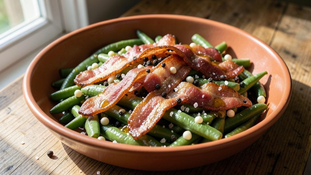 Canned Green Beans With Bacon Recipe: Smoky Crispy Bits Over Tender Greens