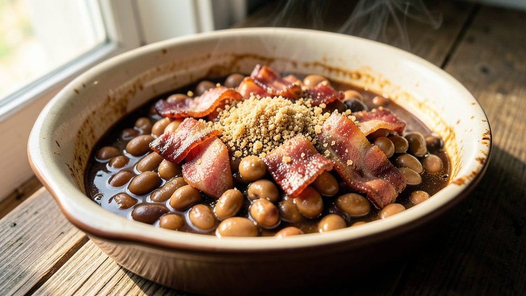 Old Fashioned Canned Baked Beans Recipe: Smoky Bacon Crunch Over Sweet Molasses Base