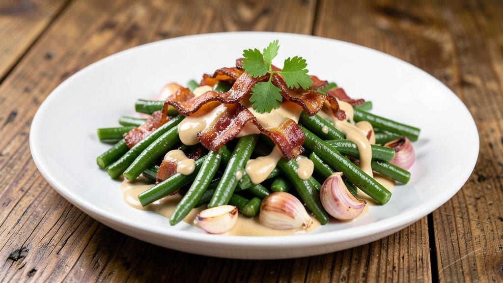 Outback Restaurant Green Beans Recipe: Crispy Bacon Bits Over Buttery Almond Sauce